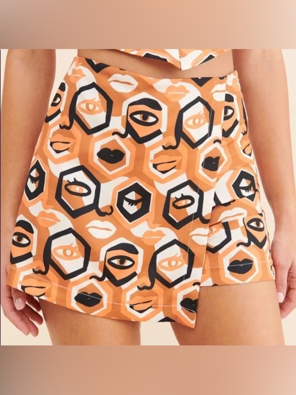 Dazey LA Orange Black White Abstract Face Skort